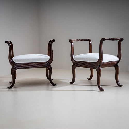 Pair of Walnut Tabourets, Italy, circa 1830