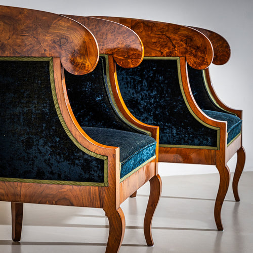 Pair of Biedermeier Walnut Bergères, Austria, circa 1830