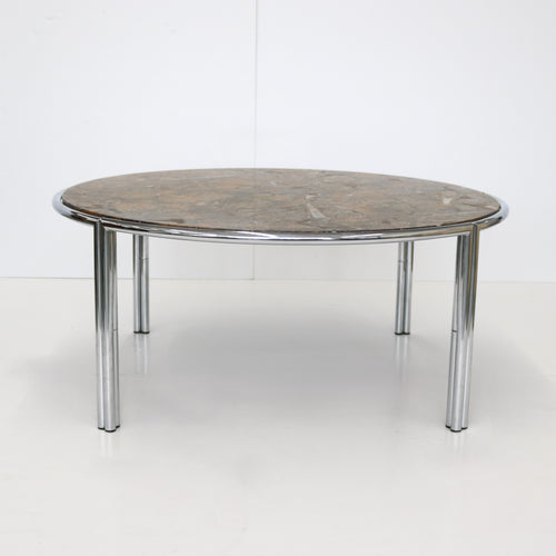 Modernist Fossil Stone Top Cocktail Coffee Table Italy 1950