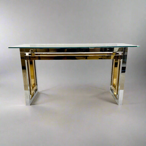Architectural Chrome, Brass and Glass Console table by Romeo Riga, Italy c1960's.
