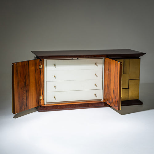 Burl Veneer and Brass Sideboard by Luciano Frigerio, Italy, 1970s