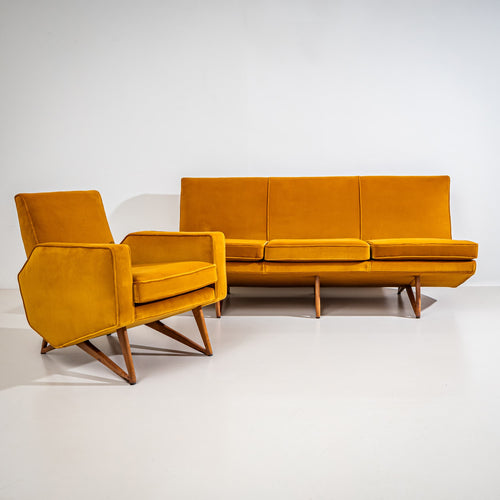 Mustard Yellow Sofa and Armchair, Italy, Mid-20th Century