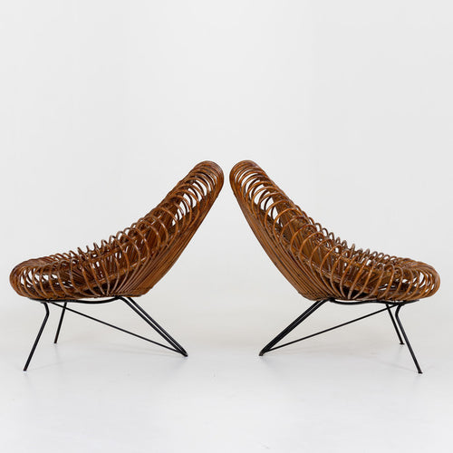 Pair of Wicker Lounge Chairs by Janine Abraham and Dirk Jan Rol for Rougier, Belgium 1950s