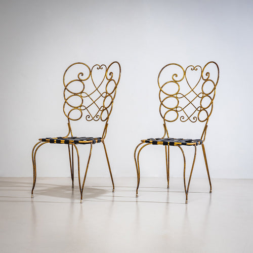 Pair of Metal Side Chairs by Gio Ponti for Casa e Giardino, Italy, 1950s