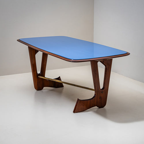Dining Table with Blue Glass Top, Italy, 1950s