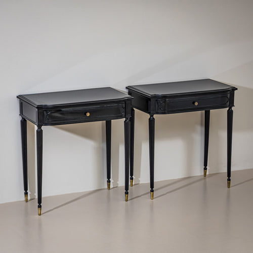 Pair of Ebonized Bedside Tables, Italy, Mid-20th Century