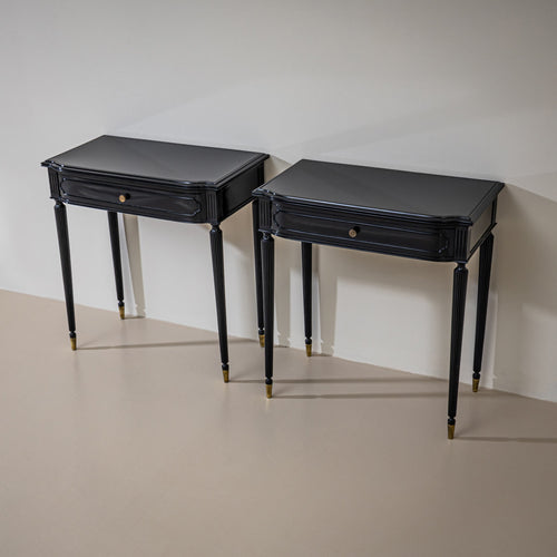 Pair of Ebonized Bedside Tables, Italy, Mid-20th Century