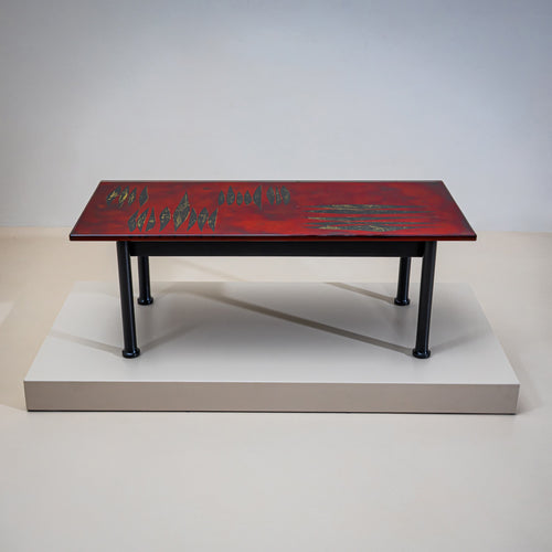 Coffee Table with Red Enamel Top, by Erwin Walter Burger (1909-1982), Italy, Mid-20th Century