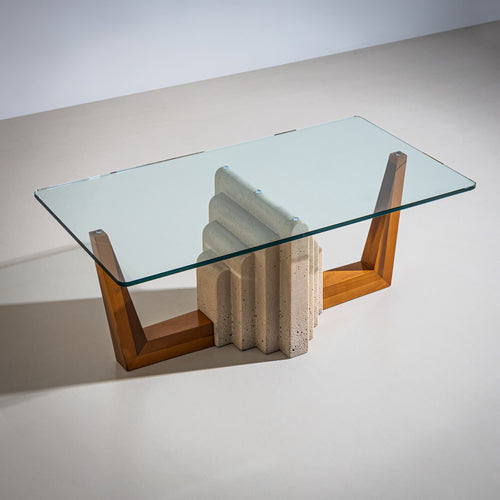 Coffee Table with Travertine Element, Italy, Late 20th Century