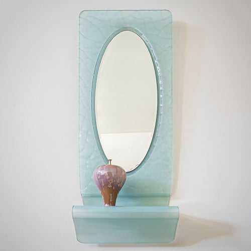 Wall Mirror with Console in Blue Glass, Italy, Mid-20th Century