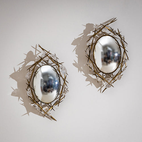 Pair of Wall Mirrors with Quartz Crystals by Füssinger & Wolff, Munich, 2007