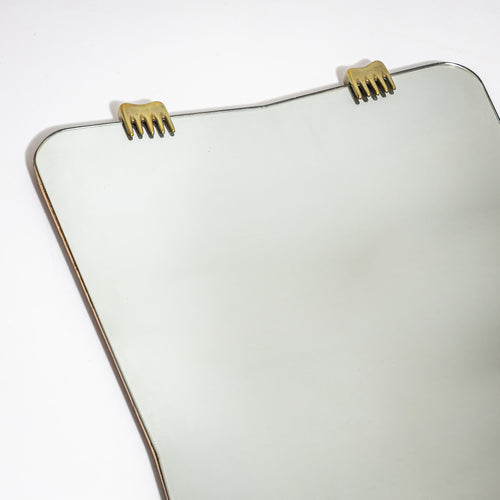 Wall Mirror with Comb-Shaped Brass Mounts, Italy, 1950s