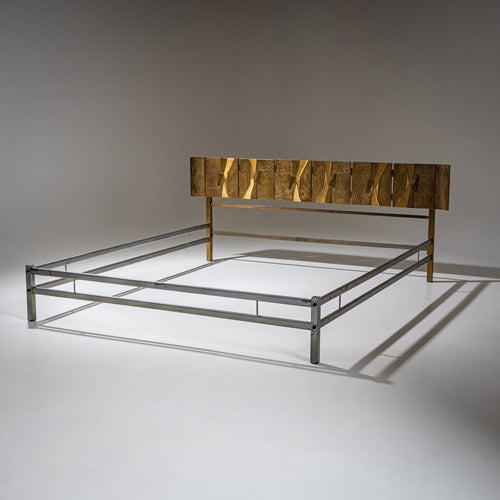 Bed with Brass Headboard by Luciano Frigerio, Italy, 1970s