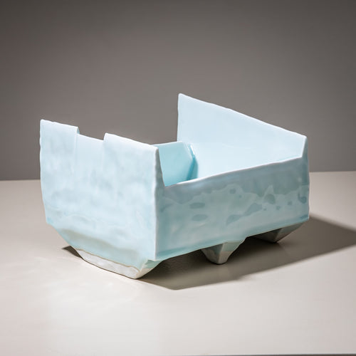 Ice-Blue Bowl "Kayho No. 13" (Jap. 華俑 Luxuriant Pottery Palace) by Ceramic Artist Masamichi Yoshikawa, 21st Century