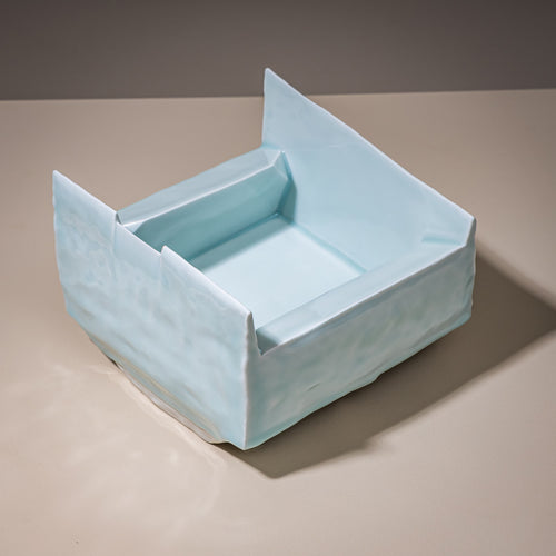 Ice-Blue Bowl "Kayho No. 13" (Jap. 華俑 Luxuriant Pottery Palace) by Ceramic Artist Masamichi Yoshikawa, 21st Century