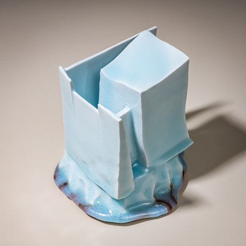 Ice-Blue Vase "Kayho" (Jap. 華俑 Luxuriant Pottery Palace) by Ceramic Artist Masamichi Yoshikawa, 21st Century