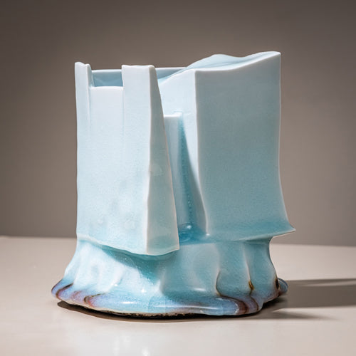 Ice-Blue Vase "Kayho" (Jap. 華俑 Luxuriant Pottery Palace) by Ceramic Artist Masamichi Yoshikawa, 21st Century