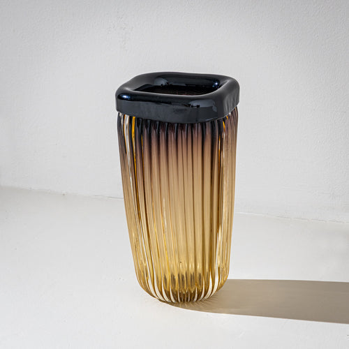 Large Glass Vase in Ochre Tones, Attributed to Seguso Vetri d’Arte, Italy, Mid-20th Century