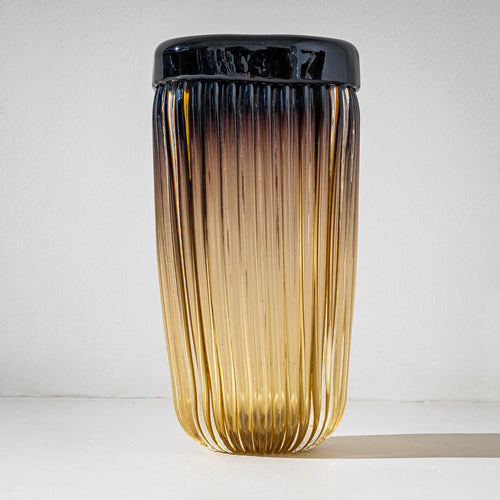Large Glass Vase in Ochre Tones, Attributed to Seguso Vetri d’Arte, Italy, Mid-20th Century