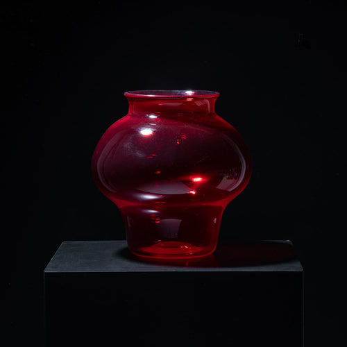 Ruby Red Glass Vase, Mouth-Blown, Probably Italy, Mid-20th Century