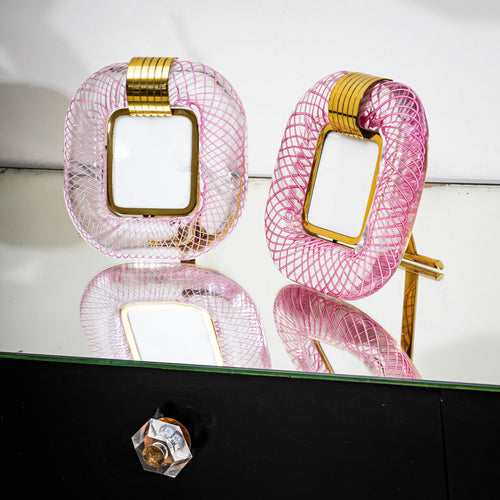 Pair of Pink Murano Glass Table Frames, Italy, probably Mid-20th Century