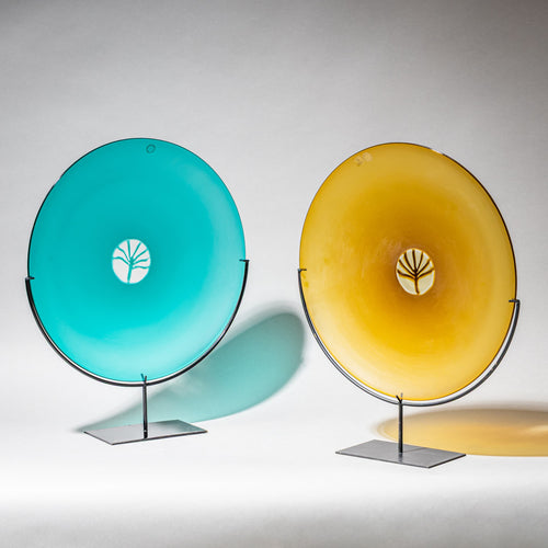 Two Murano Glass Plates in Yellow and Turquoise by Venini, Italy, 1980s