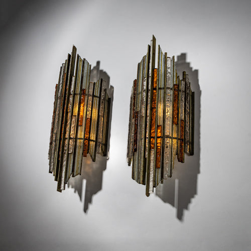 Pair of Brutalist Wall Sconces by Poliarte, Italy, 1970s