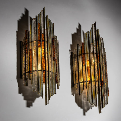 Pair of Brutalist Wall Sconces by Poliarte, Italy, 1970s