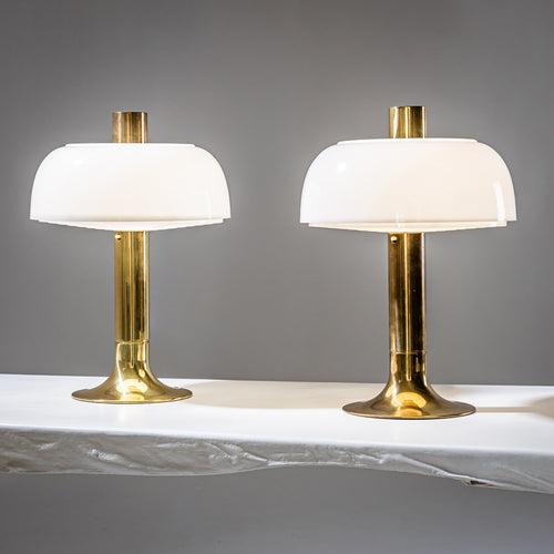 Pair of Brass and Plexiglass Table Lamps in the Style of Anders Pehrson, Sweden 1970s