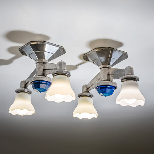 Set of Four Large Art Deco Railway Ceiling Lights, Italy, 1930s/40s