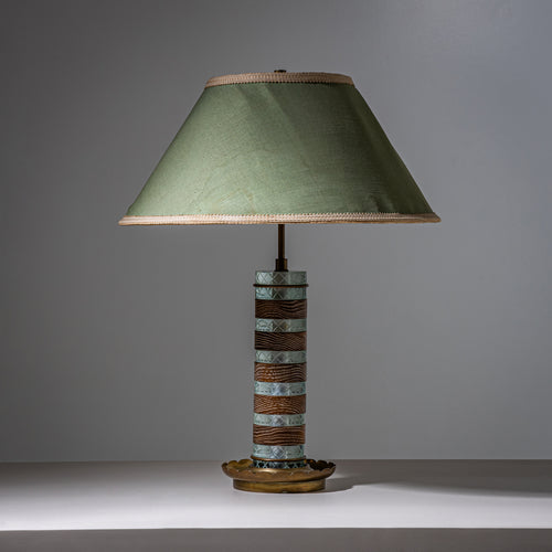 Table Lamp in Glass and Wood, probably Italy, Mid-20th Century