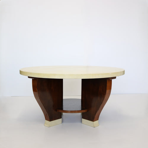 Modernist Two Tier Cocktail Table with a Parchment Top