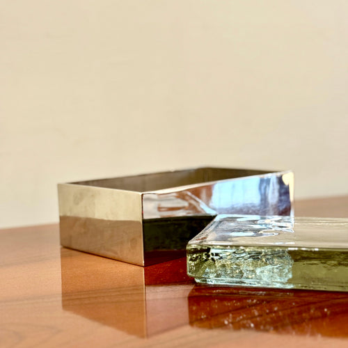 Heavy Silver Plate Box with Slab Glass Lid