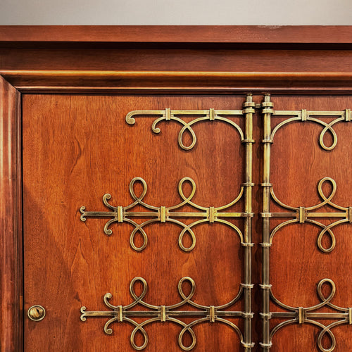 Art Deco Cabinet with Brass Mounts in the Style of Raymond Subes and Maurice Jallot, France, 1940s