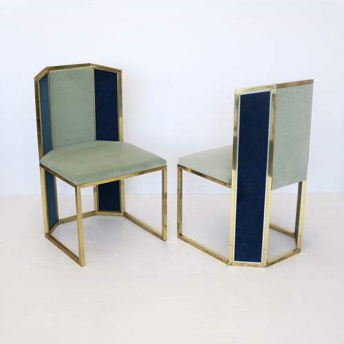 Set of Six Hollywood Regency Style Side Chairs with Brass Frames