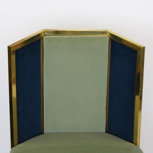 Set of Six Hollywood Regency Style Side Chairs with Brass Frames