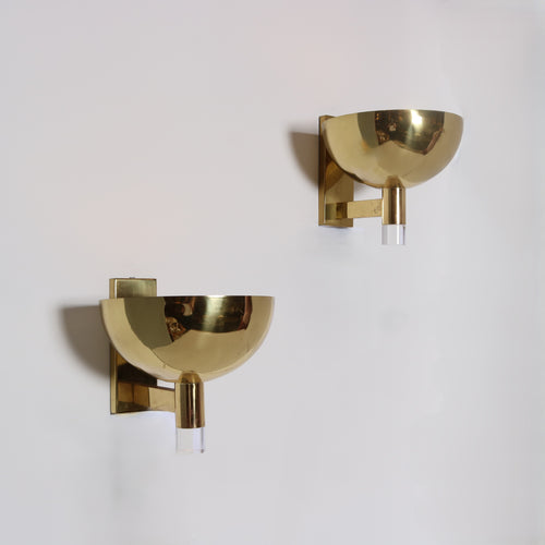 Pair of Large Scale Brass and Lucite Sconces.