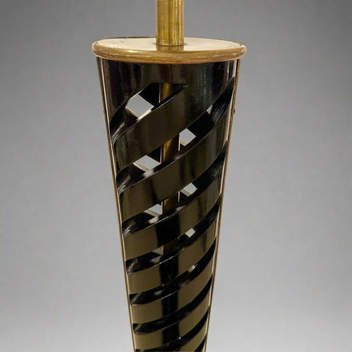 Elegant Spiral Ellipse Floor Lamp of Wood and Brass. Italy c1940's