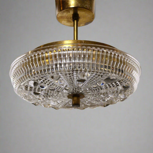 Small Pendant Light of Cast Glass and Brass, attributed to Carl Fargerlund for Orrefors, 1960's, Sweden