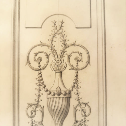 Maison Jansen Original Architectural Detail Pencil Drawing, France 1940s
