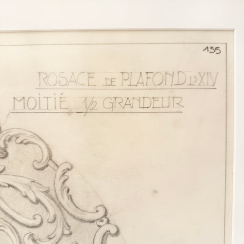 Maison Jansen Original Architectural Detail Pencil Drawing, France 1940s
