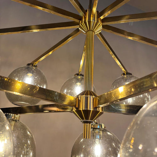 Pair of large Brass and Glass Globes Chandeliers by Hans-Agne Jacobson, Sweden, 1960s