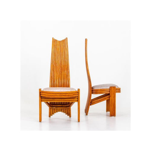 Set of Six Modernist Tall Back Bamboo Dining Chairs