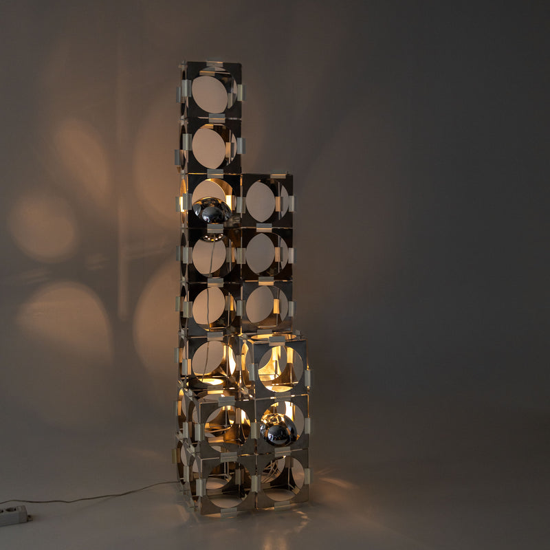 Stainless Steel Floor Lamp "Skyscraper" by Reggiani, Italy, 1970s