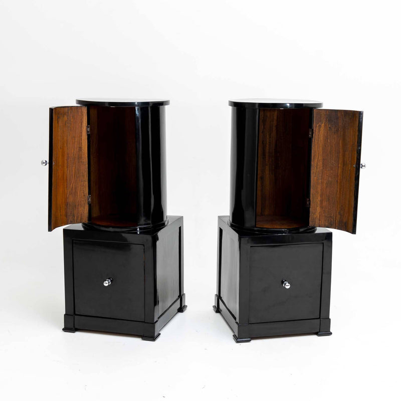 Pair of ebonised Drum Cabinets, Italy 19th / 20th Century
