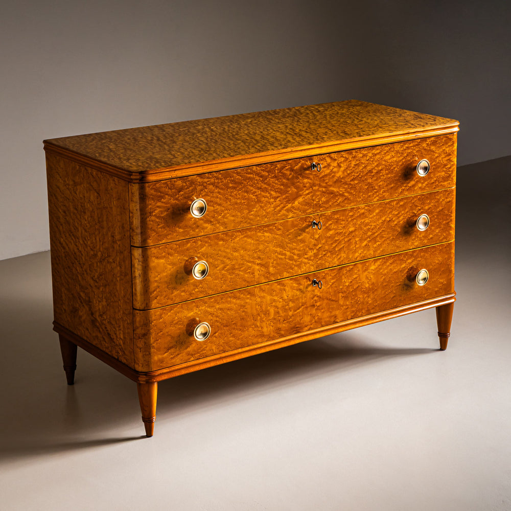 Art Deco Chest of Drawers with Birch Burl Veneer, Probably Sweden, 1930/40s