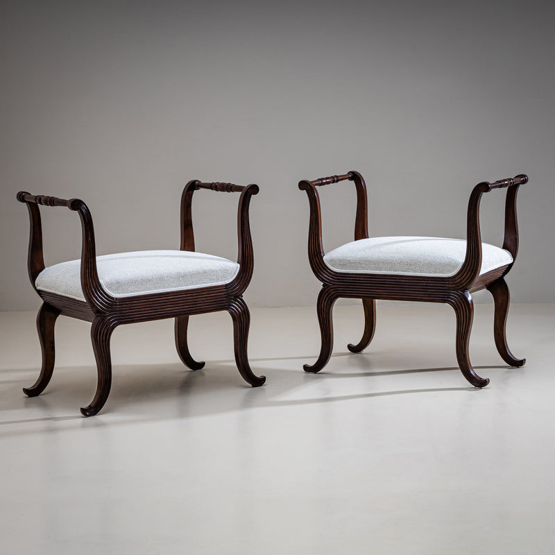 Pair of Walnut Tabourets, Italy, circa 1830