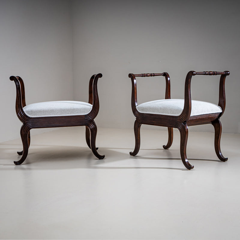 Pair of Walnut Tabourets, Italy, circa 1830