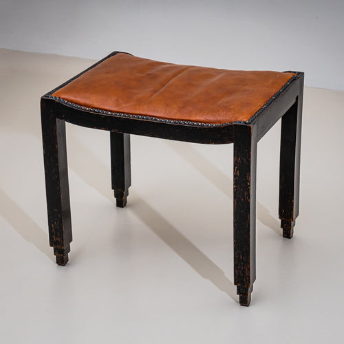 Art Nouveau Piano Stool with Leather Seat, early 20th Century