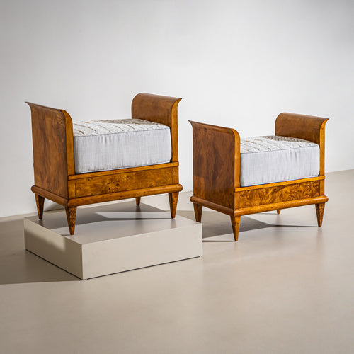 Pair of Art Deco Tabourets in Burled Poplar, 1st Half 20th Century